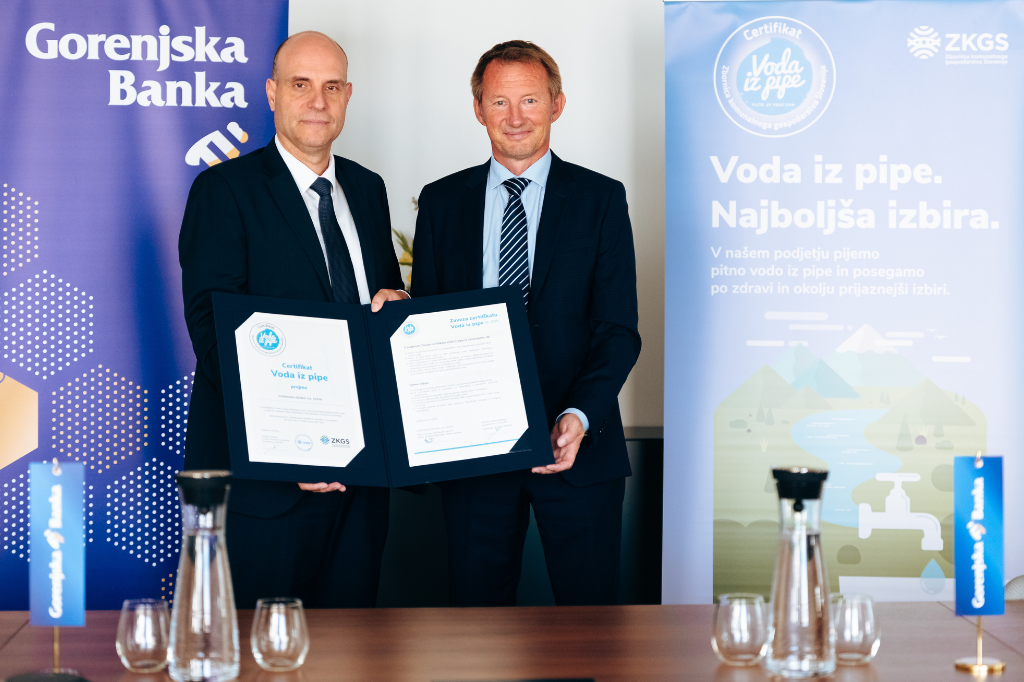 Gorenjska banka prejemnica certifikata Voda iz pipe
